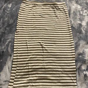 Forever 21 Gray and Olive Green Striped Stretch Midi Skirt